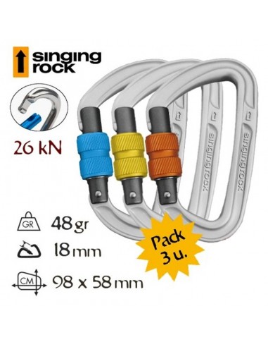 Pack 3 mosquetones rosca Colt  -  Singing Rock