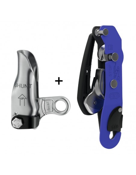 Pack descensor Petzl Stop y bloqueador shunt