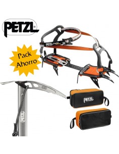 Pack crampones irvis con piolet glacier y bolsa fakir de petzl