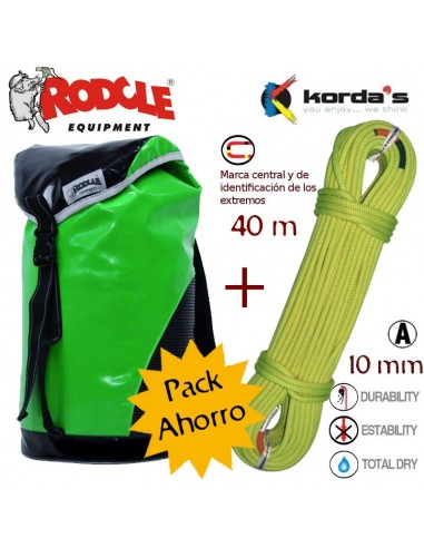 pack cuerda dana 10 (40m) de korda's + mochila rodellar de rodcle