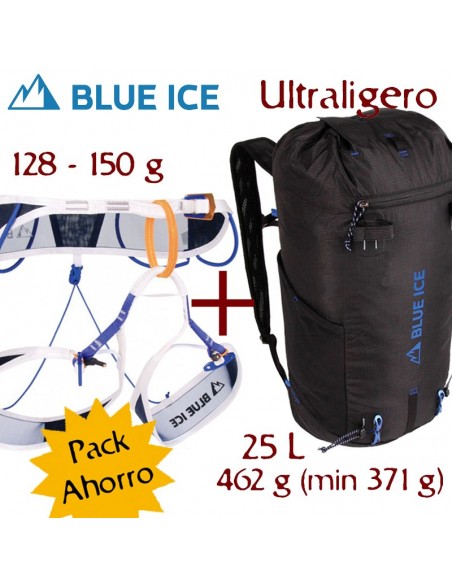 pack mochila dragonfly 25l (black) + arnés choucas pro - blue ice