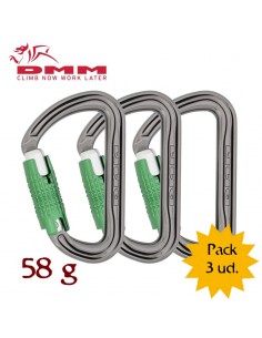 pack 3 shadow locksafe (titanium/green) - mosquetón asimétrico 3 movimientos - dmm