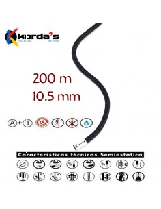 lluisa 10,5mm negra (bobina 200m) - cuerda semiestatica con estability - korda's