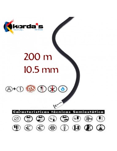 lluisa 10,5mm negra (bobina 200m) - cuerda semiestatica con estability - korda's