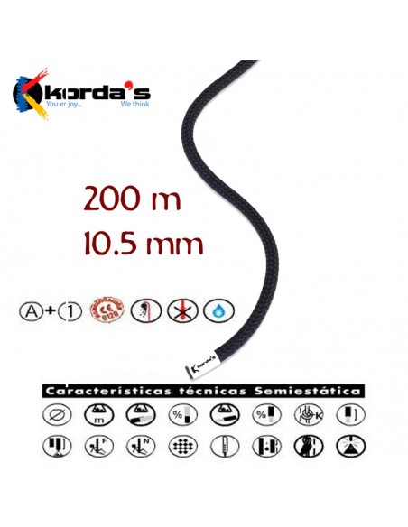 lluisa 10,5mm negra (bobina 200m) - cuerda semiestatica con estability - korda's