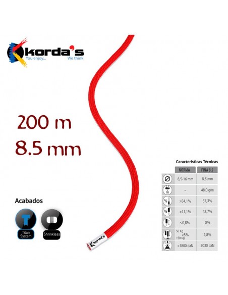 fina 8,5mm espeleo (bobina 100m) - cuerda semiestatica tipo b - korda's