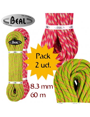 pack 2 legend 8,3 mm (60m) (verde-fucsia) - cuerdas dinámicas dobles para escalada - beal