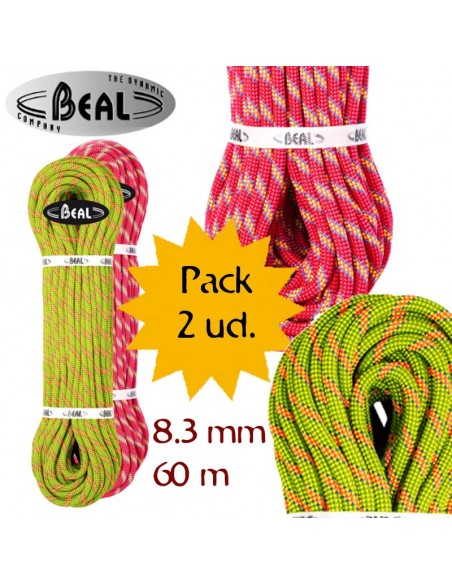 pack 2 legend 8,3 mm (60m) (verde-fucsia) - cuerdas dinámicas dobles para escalada - beal