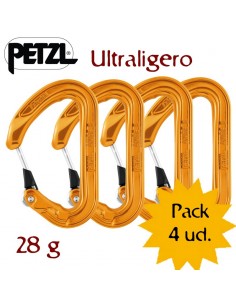 pack 4 ange s naranja - mosquetón compacto ultraligero con gatillo monofil keylock - petzl