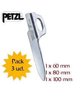 pack 3 rocher mixte (60+80+100mm) - juego de 3 pitones forjados de acero blando - petzl