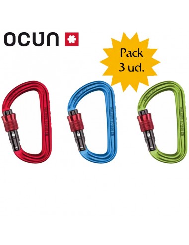 pack 3 falcon screw (colores) - mosquetón rosca ligero - ocun