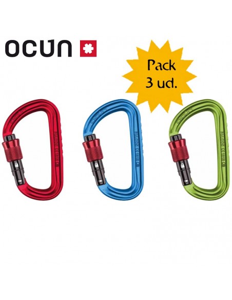 pack 3 falcon screw (colores) - mosquetón rosca ligero - ocun
