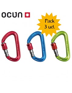 pack 3 hawk screw (colores) - mosquetón rosca pequeño y ligero - ocun