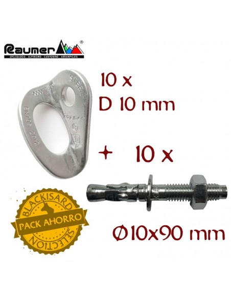 pack 10 plaquetas rock galvanizadas + 10 parabolts galvanizados - raumer