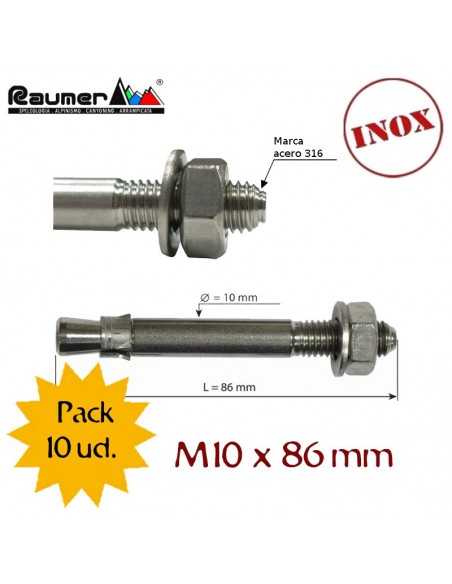 pack 10 tornillos expansión inox. m10 x 86 mm - raumer