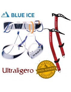 pack arnés choucas pro + 2 piolets akila (pala + martillo) - blue ice