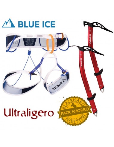 pack arnés choucas pro + 2 piolets akila (pala + martillo) - blue ice
