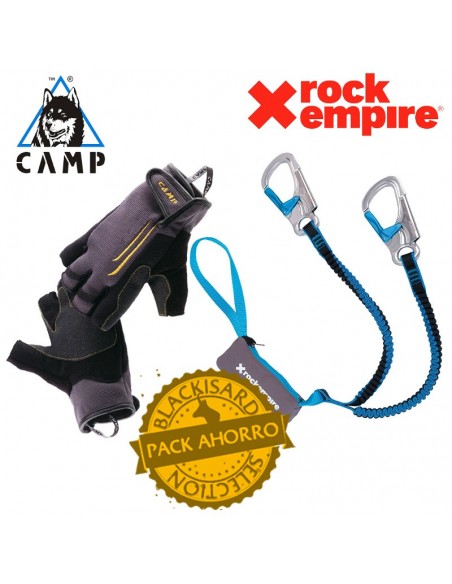 pack dynago + start fingerless - disipador y guantes para ferrata - rock empire / camp