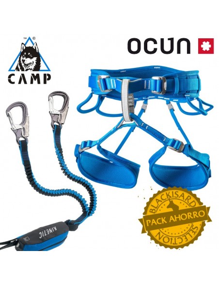 pack arnés twist quattro + disipador para ferrata kinetic rewind - ocun / camp