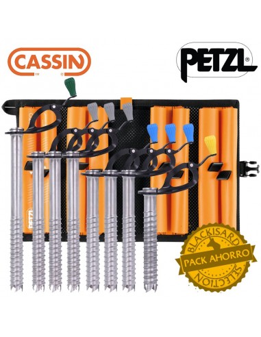 pack 8 tornillos de hielo rocket (1x13cm + 3x16cm + 3x19cm + 1x22cm) + bolsa octo - cassin / petzl