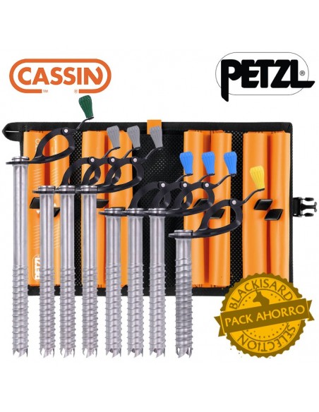pack 8 tornillos de hielo rocket (1x13cm + 3x16cm + 3x19cm + 1x22cm) + bolsa octo - cassin / petzl