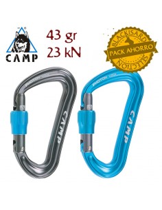 pack 2 photon lock (1 blue + 1 gun metal) - mosquetón asimétrico rosca - camp