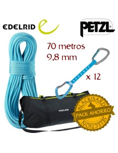 pack cuerda boa 9,8 mm (70m) + bolsa liner + 12 djinn axess 17 cm - edelrid / petzl