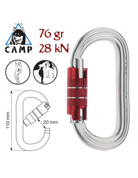 oval xl 2lock - mosquetón de seguridad ovalado - camp