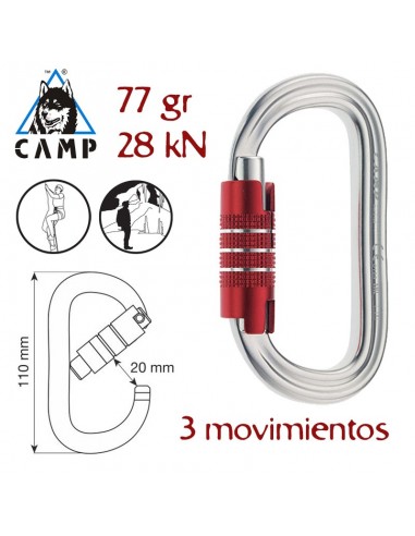 oval xl 3lock - mosquetón de seguridad ovalado - camp