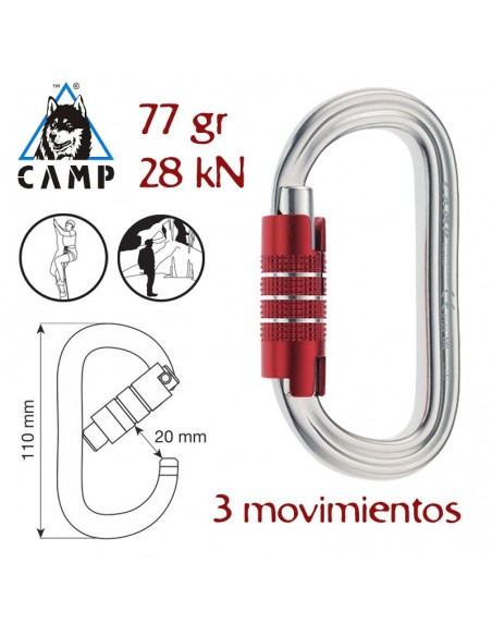 oval xl 3lock - mosquetón de seguridad ovalado - camp