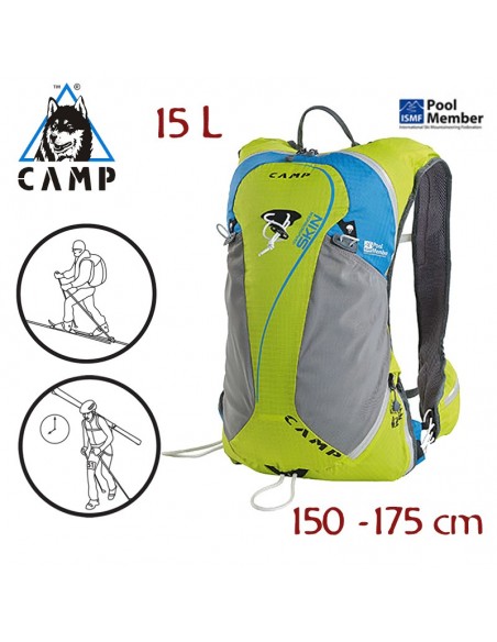 skin s - mochila esquí de travesía 15l 150-175cm (green / light blue) - camp