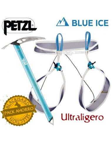 pack arnés choucas de blue ice + piolet glacier literide - petzl