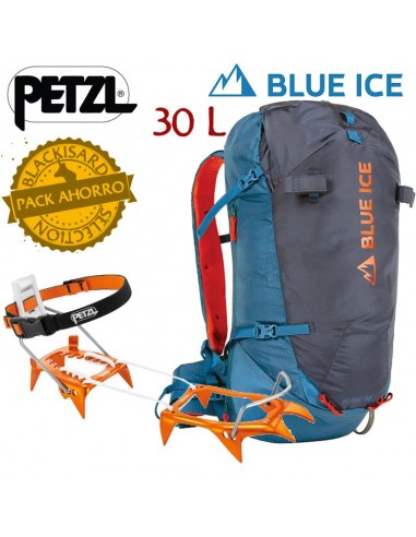 pack kume 30l (ensing blue) + crampones ultraligeros leopard - blue ice / petzl