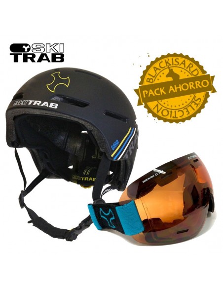pack casco gara 2 (black-yellow) + aero 2 lents orange - ski trab
