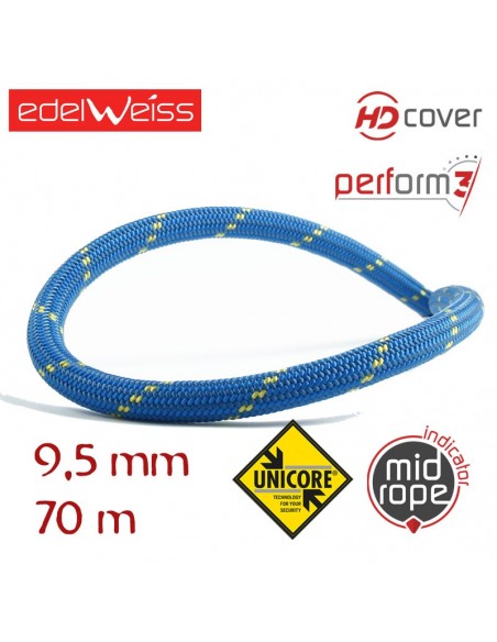 energy 9,5 mm perform 3 unicore - cuerda dinámica 9,5 mm (70m) - edelweiss