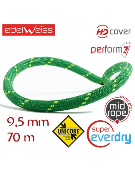energy 9,5 mm unicore supereverdry - cuerda dinámica 9,5 mm (70m) - edelweiss