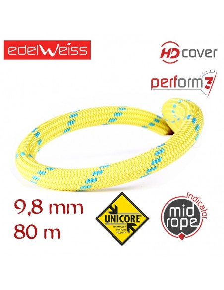 curve 9,8 mm perform 3 unicore - cuerda dinámica 9,8 mm (80 m) - edelweiss