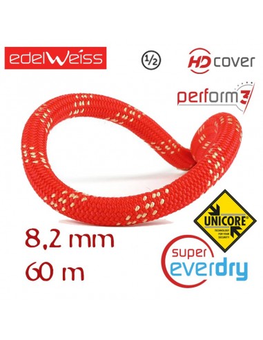 oxygen ii 8,2 mm - perform 3 - unicore - supereverdry - cuerda doble 60 m (roja) - edelweiss
