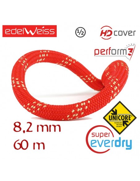 oxygen ii 8,2 mm - perform 3 - unicore - supereverdry - cuerda doble 60 m (roja) - edelweiss