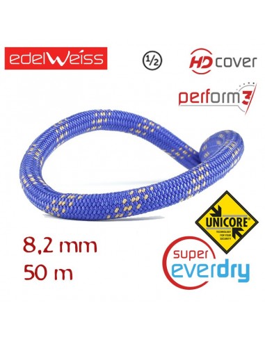 oxygen ii 8,2 mm - perform 3 - unicore - supereverdry - cuerda doble 50 m (azul) - edelweiss