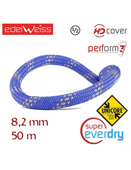oxygen ii 8,2 mm - perform 3 - unicore - supereverdry - cuerda doble 50 m (azul) - edelweiss
