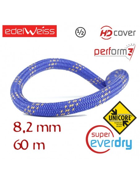 oxygen ii 8,2 mm - perform 3 - unicore - supereverdry - cuerda doble 60 m (azul) - edelweiss