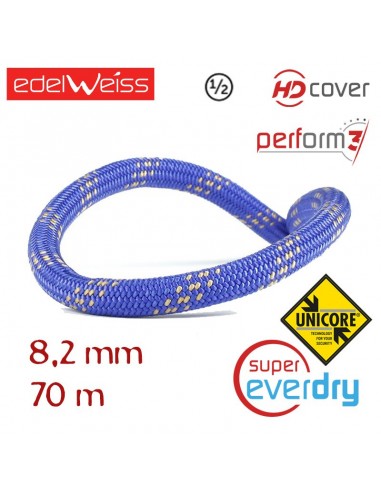 oxygen ii 8,2mm - perform 3 - unicore - supereverdry - cuerda doble 70 m (azul) - edelweiss