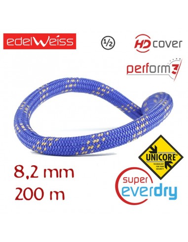 oxygen ii 8,2mm - perform 3 - unicore - supereverdry - cuerda doble 200 m (azul) - edelweiss