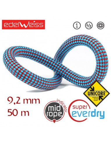performance 9,2 mm unicore supereverdry - cuerda triple homologación 50 m (azul) - edelweiss