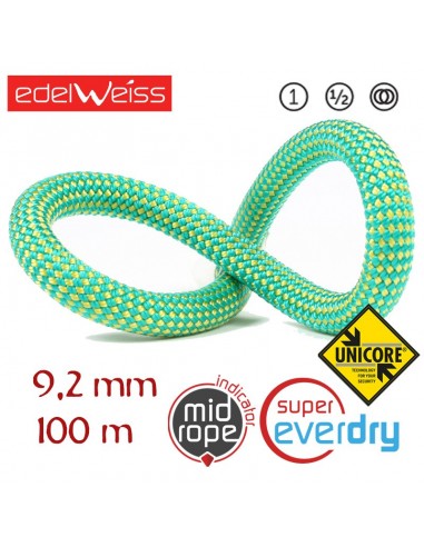 performance 9,2 mm unicore supereverdry - cuerda triple homologación 100 m (verde) - edelweiss