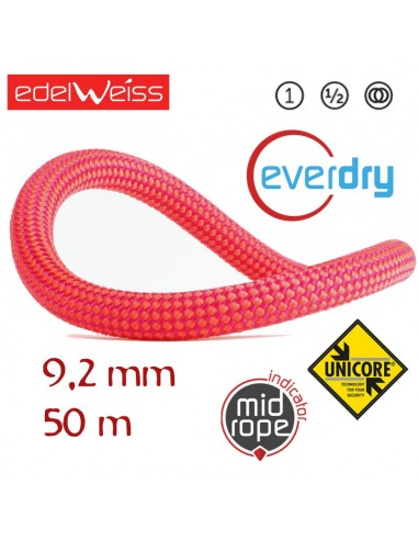 performance 9,2 mm everdry - cuerda triple homologación 50 m (rosa) - edelweiss