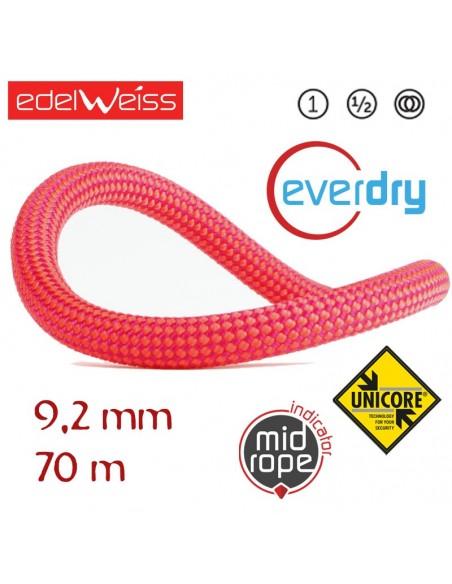 performance 9,2 mm everdry - cuerda triple homologación 70 m (rosa) - edelweiss