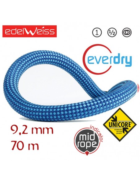 performance 9,2 mm everdry - cuerda triple homologación 70 m (azul) - edelweiss