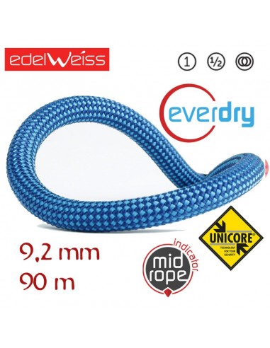 performance 9,2 mm everdry - cuerda triple homologación 90 m (azul) - edelweiss